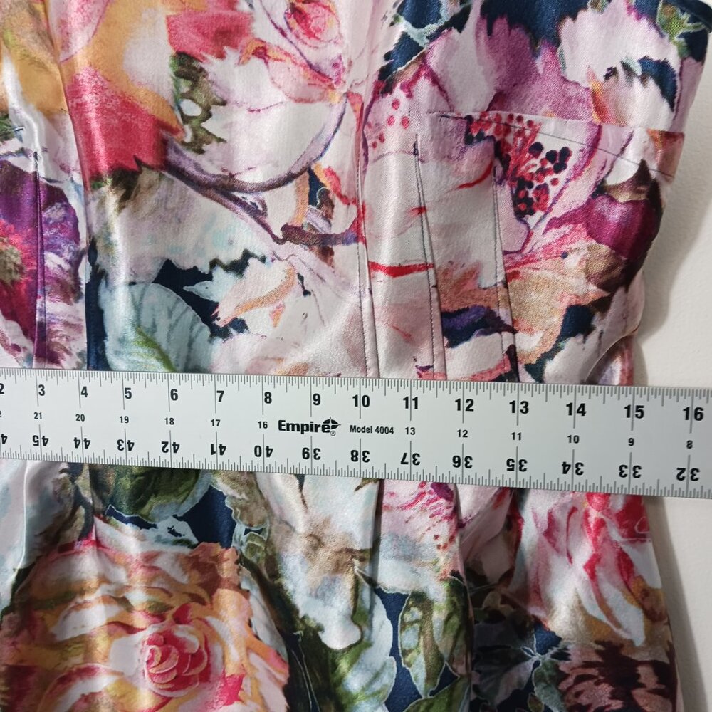 Nicole Miller Reversible Satin Dress SZ 8, Floral and Navy, Full Length Back Zip - Picture 15 of 16